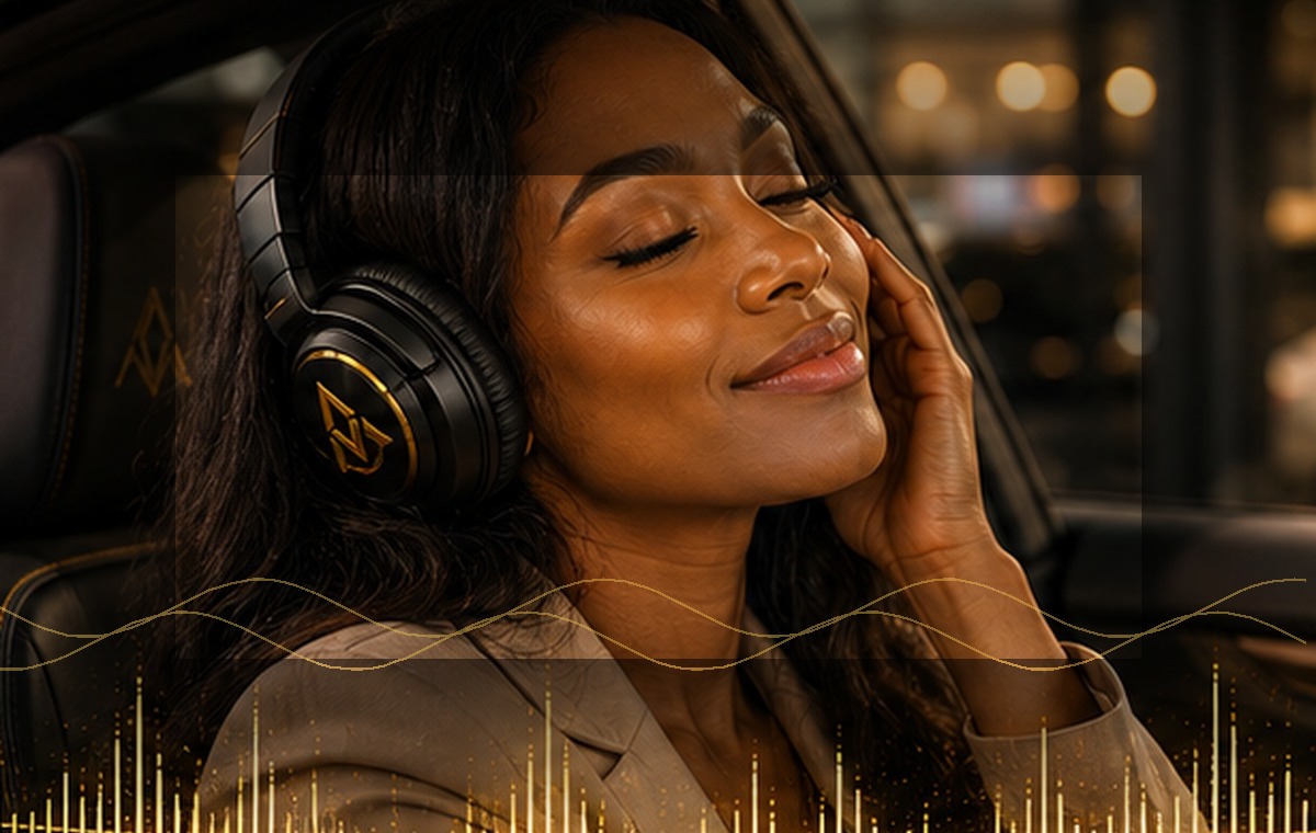 Customer enjoying a personalized song in a dealership vehicle